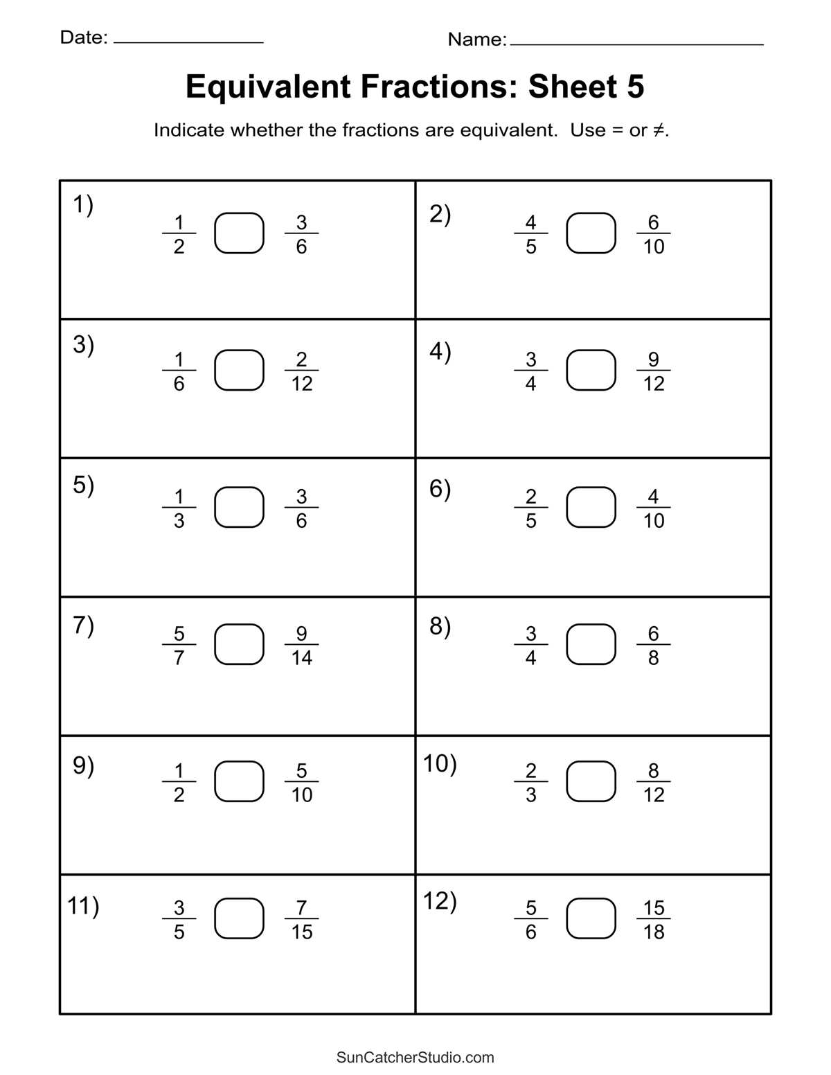equivalent fractions worksheets 4th grade