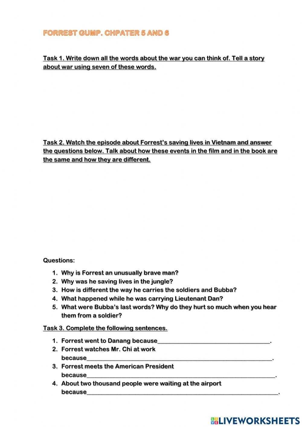 forrest gump history worksheet