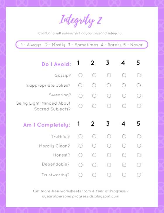 worksheets on integrity