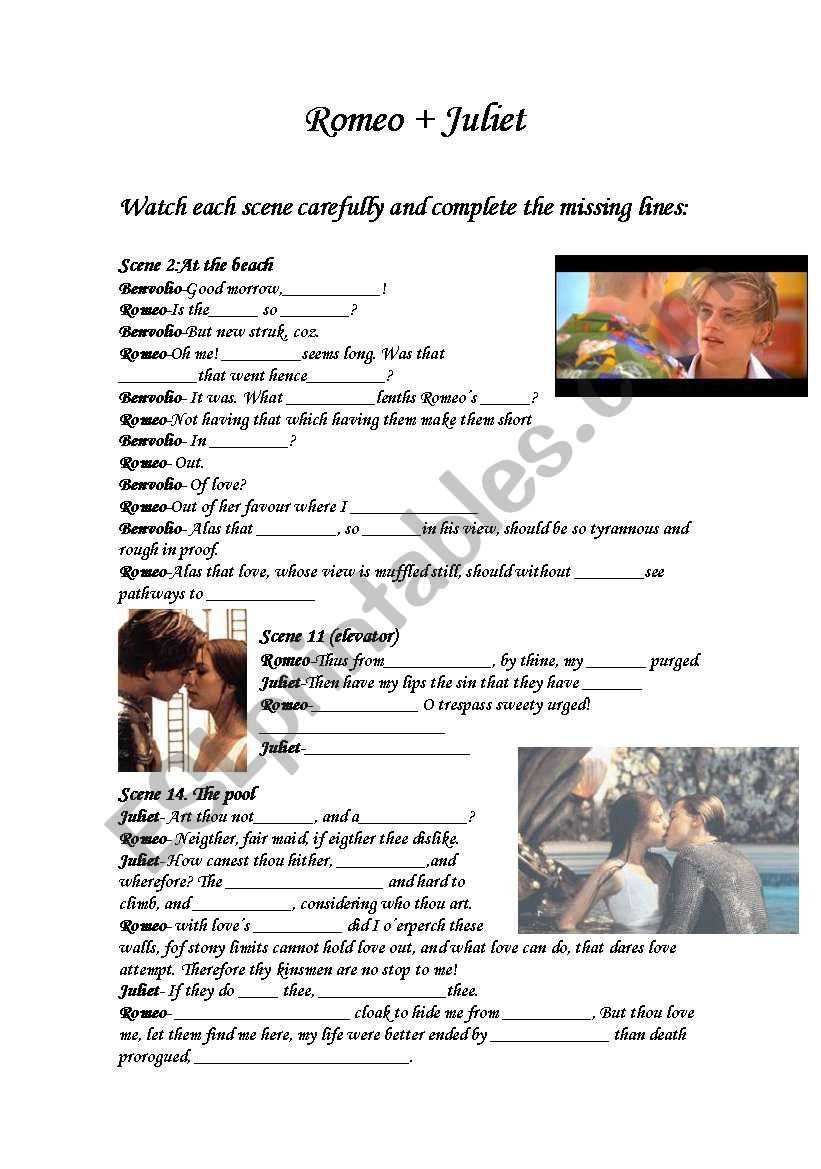 worksheet romeo and juliet