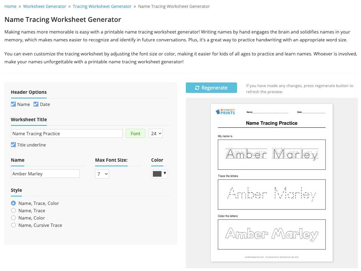 name tracing worksheet generator free