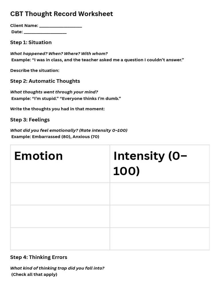 cbt introduction worksheets