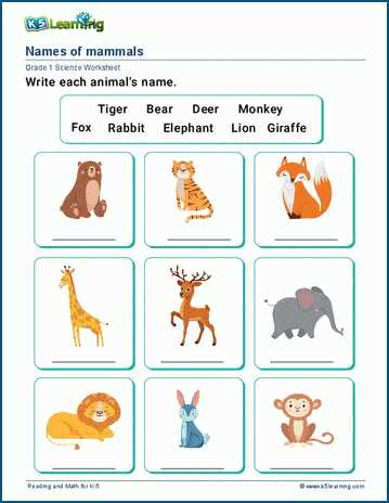 worksheet with animals