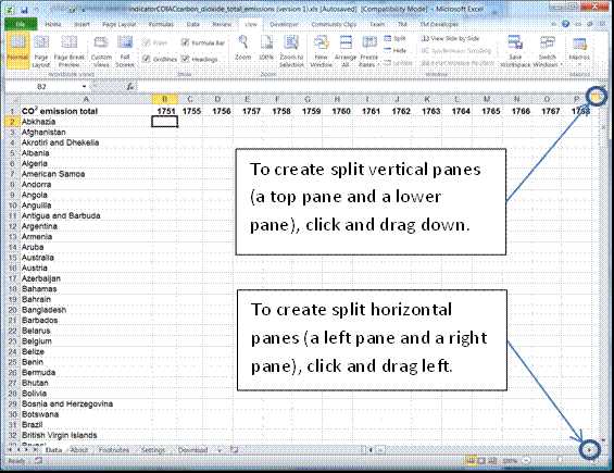 split the worksheet into panes