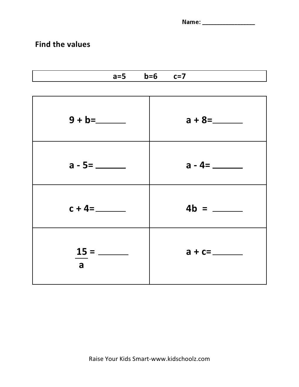 algebraic expressions grade 8 worksheet