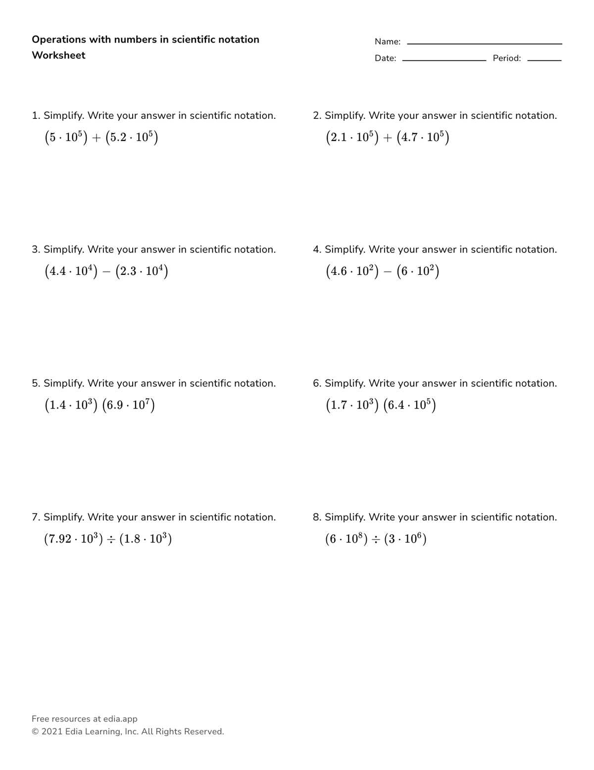 comparing scientific notation worksheet