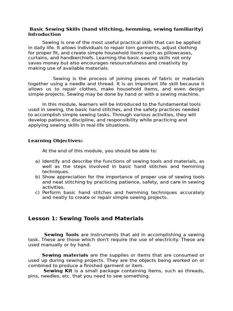 basic sewing skills worksheet