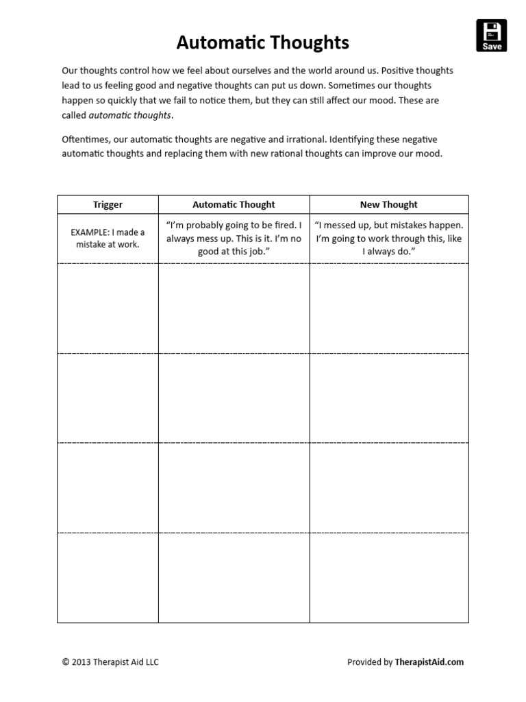 negative thoughts to positive thoughts worksheet