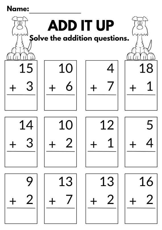 addition worksheets 1 20