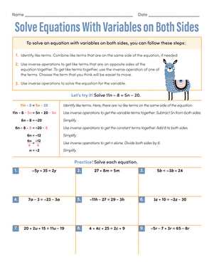 solve for the variable worksheet