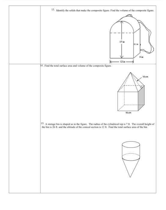 composite shapes volume and surface area worksheet