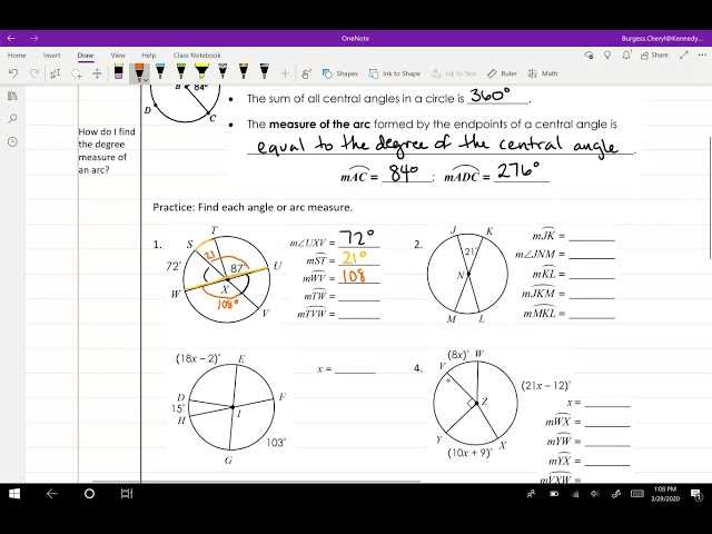 degree measures in circles worksheet