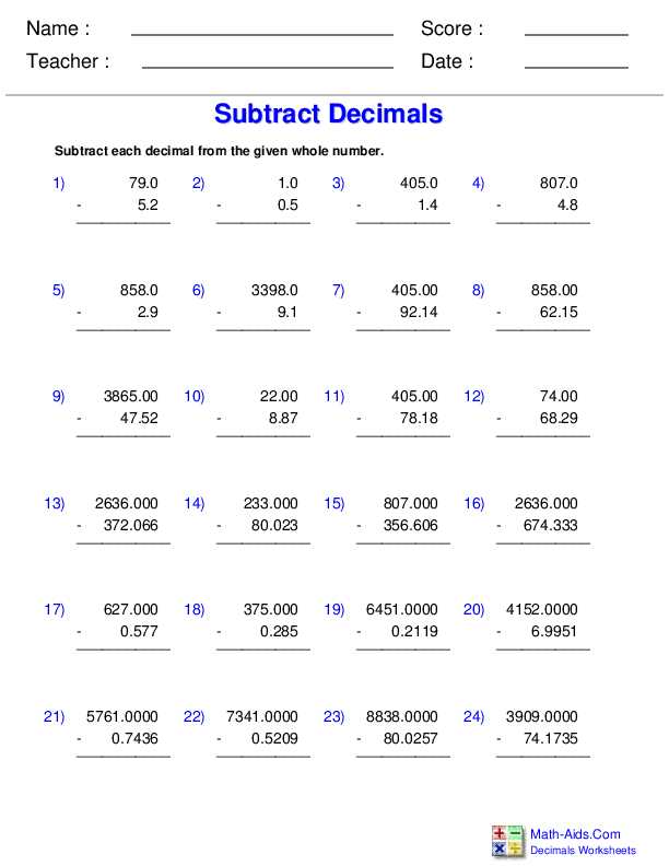 decimal addition and subtraction worksheet decimal addition and subtraction worksheet