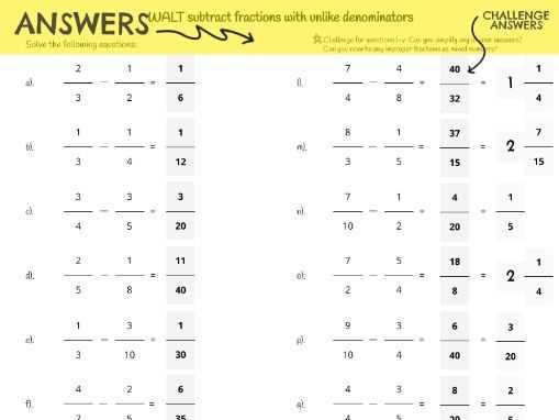 addition and subtraction of fractions with unlike denominators worksheets