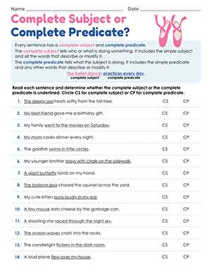 complete subject and complete predicate worksheet