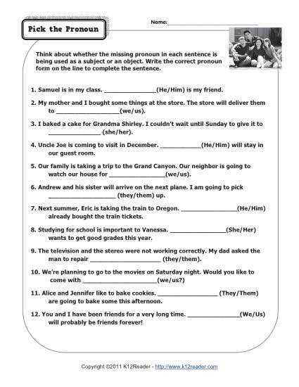 choosing personal pronouns worksheet