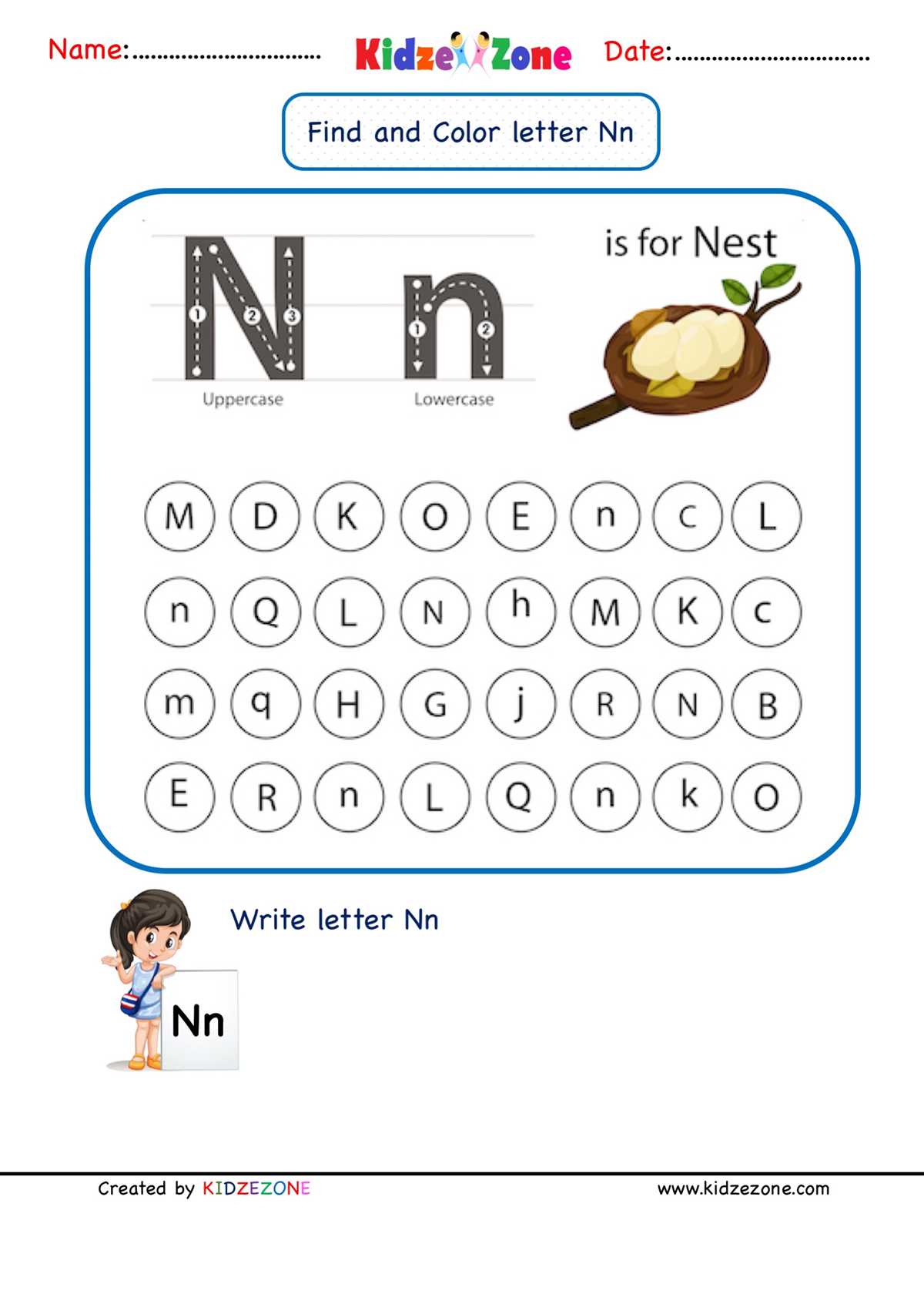 letter n worksheet for preschool