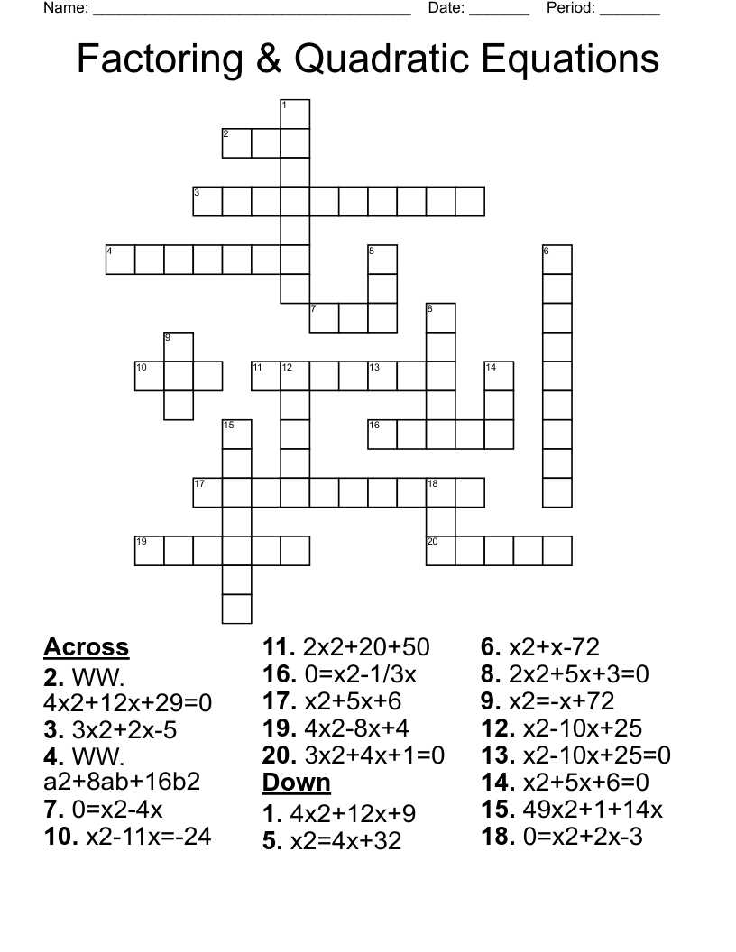 quadratic equations factoring worksheet