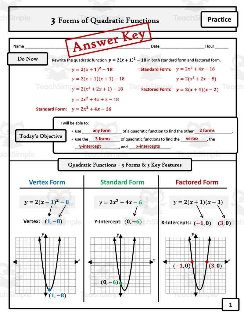 quadratic function worksheet