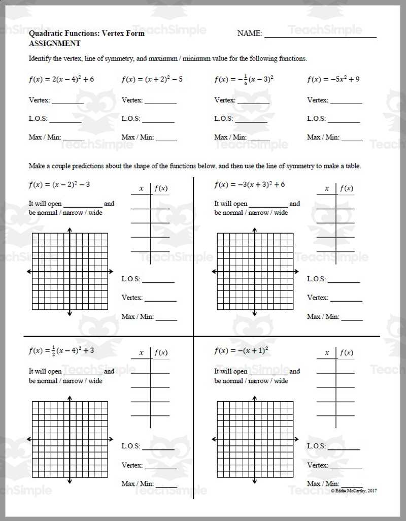 quadratics in vertex form worksheet