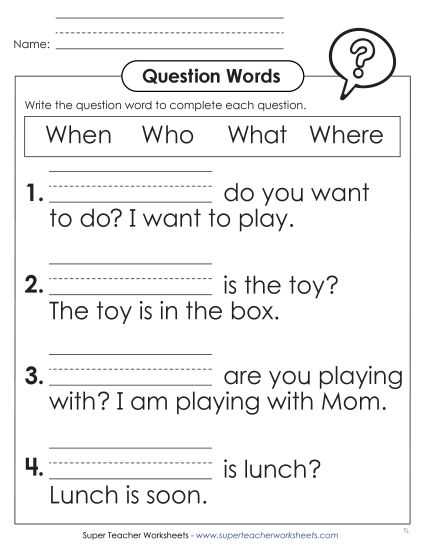 question words worksheet