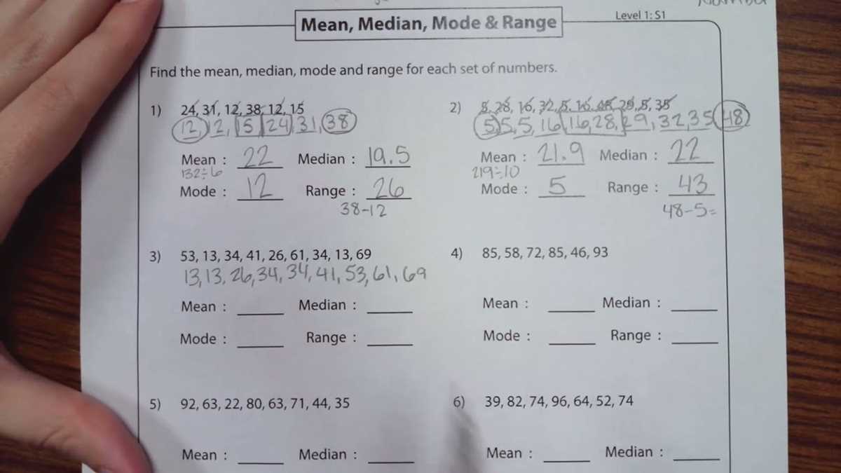 mean median range worksheet