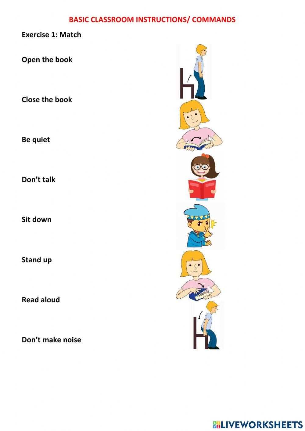 classroom commands worksheet kindergarten