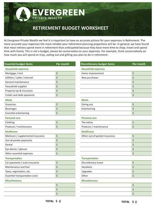 retirement budget worksheet
