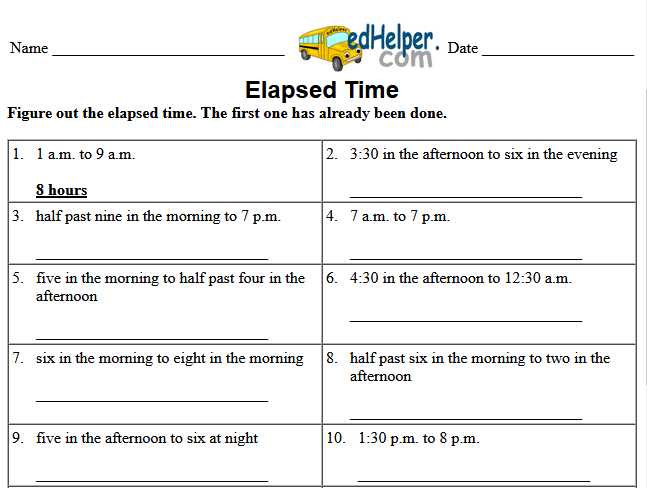 elapsed time worksheet 4th grade