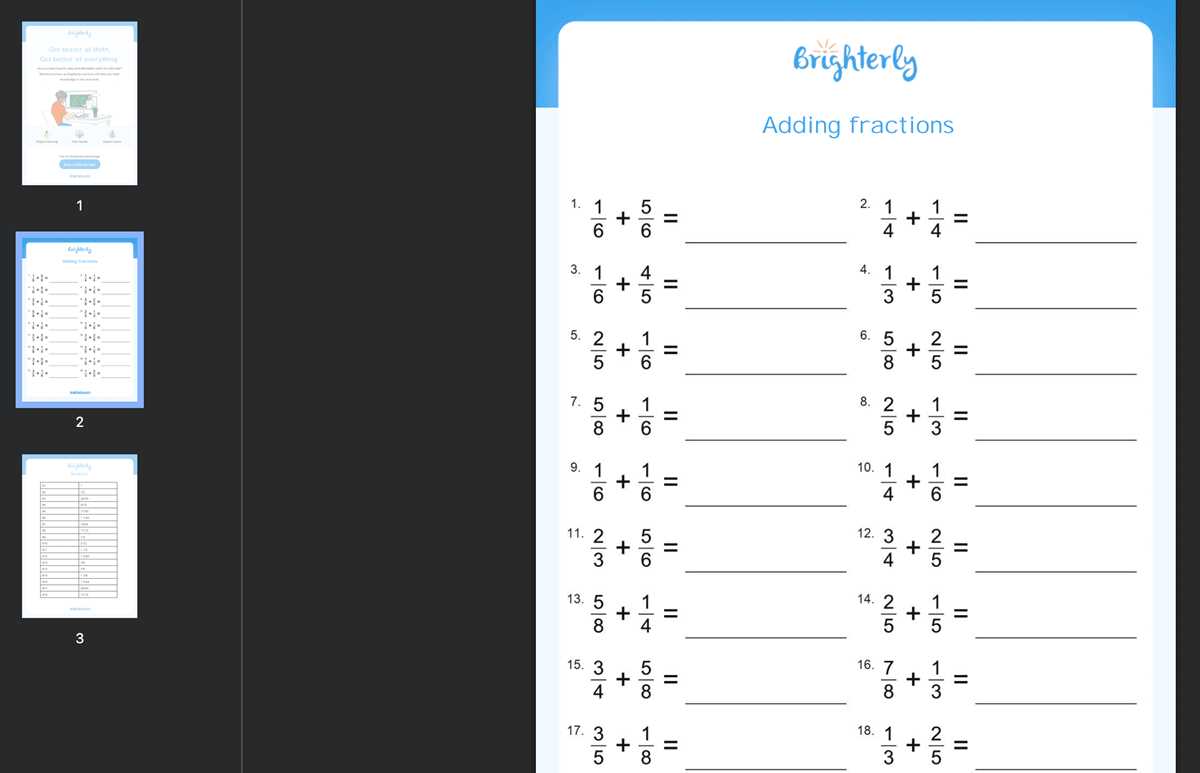 worksheets adding fractions