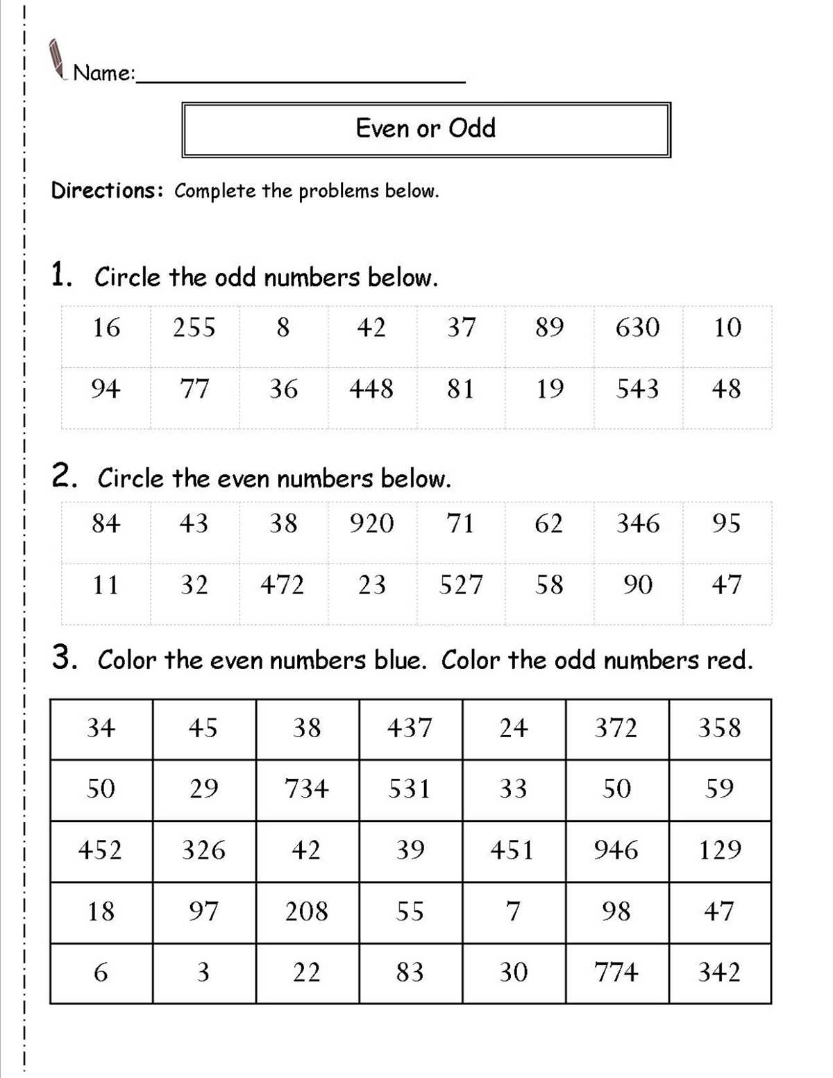 2nd grade even and odd worksheets