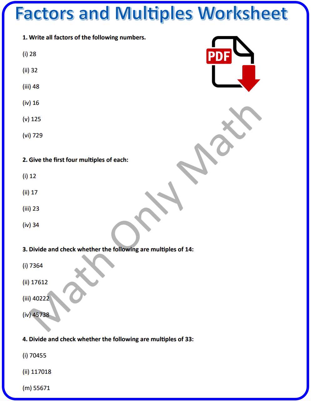 factors worksheet grade 5