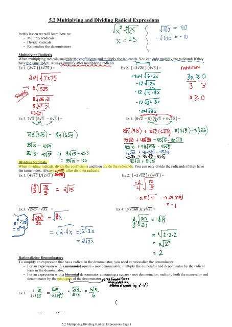 radical expressions worksheet