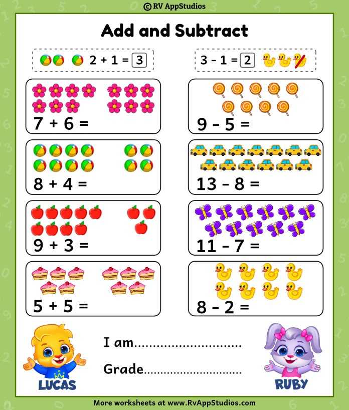 addition and subtraction worksheets kindergarten