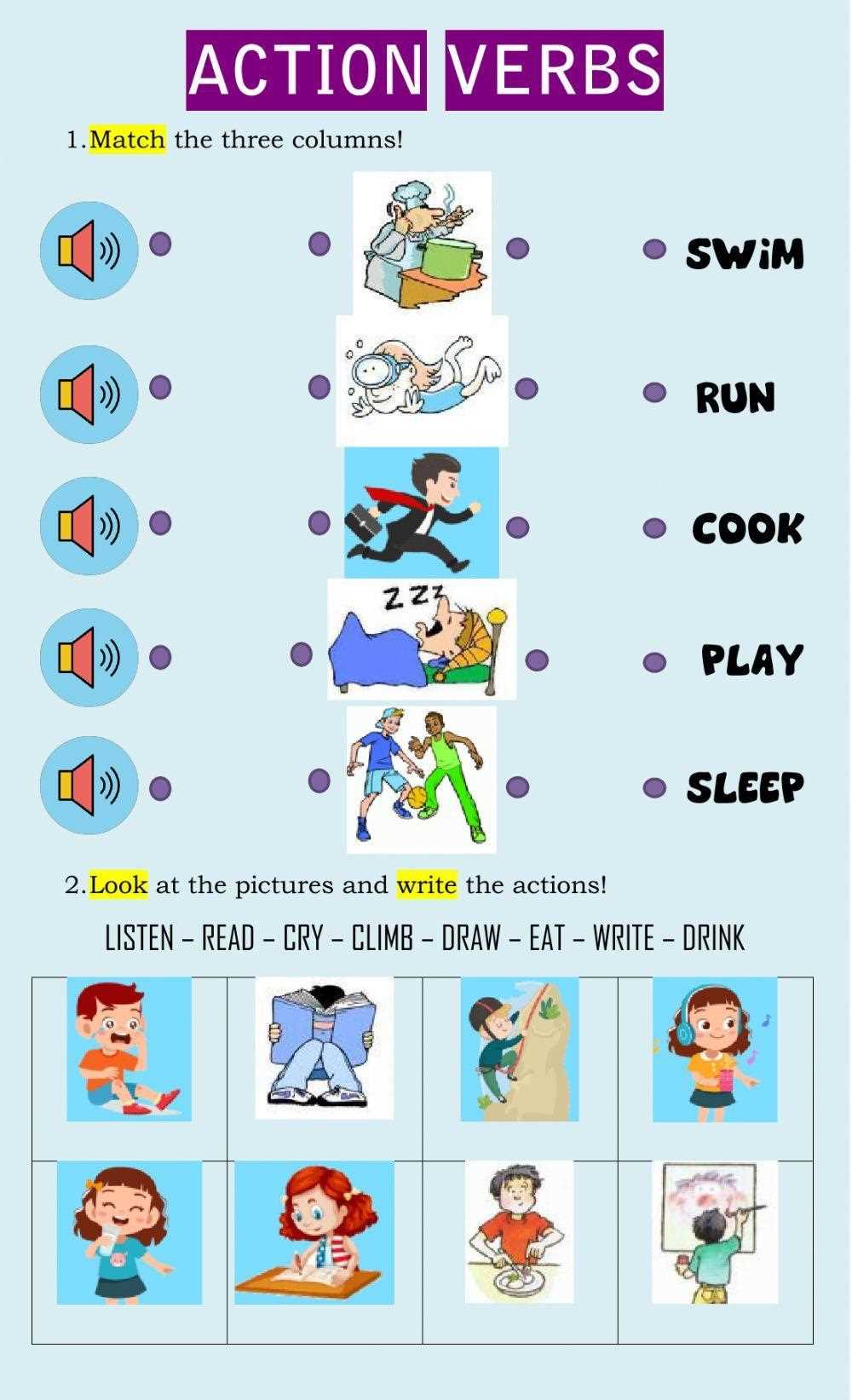 action verb live worksheet