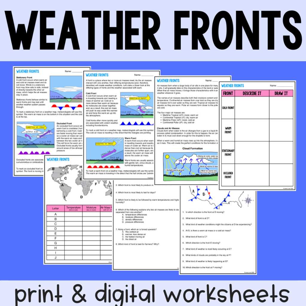 reading a weather map worksheet