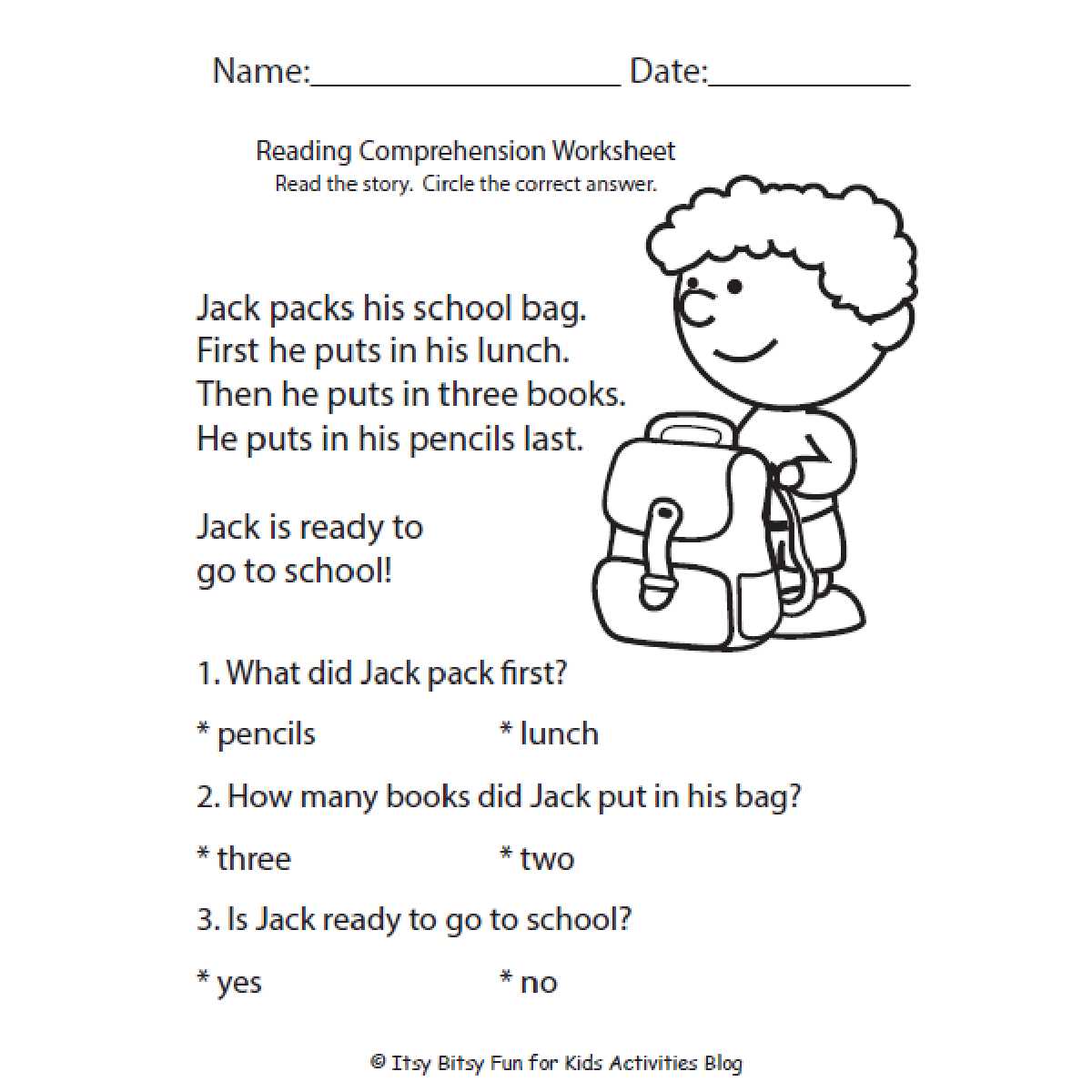 reading worksheets for first graders