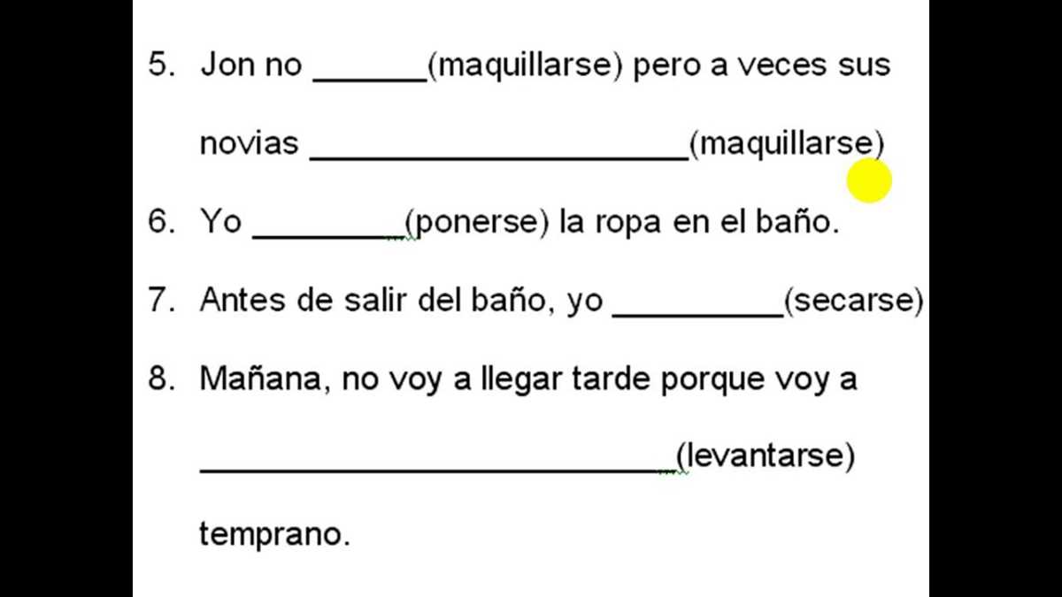 reflexive verbs spanish practice worksheet