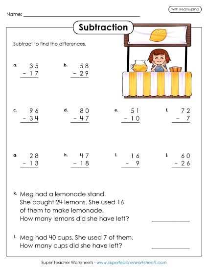 regrouping subtraction worksheets