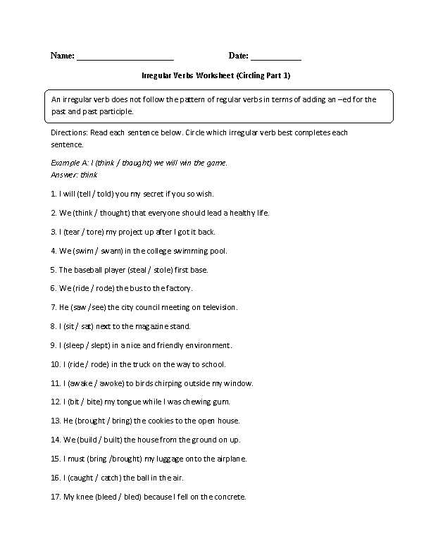 regular and irregular verbs worksheet