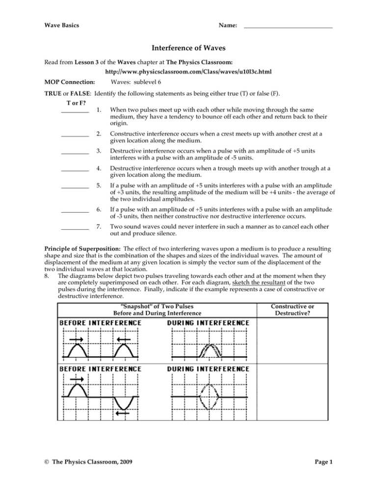 waves physics worksheet