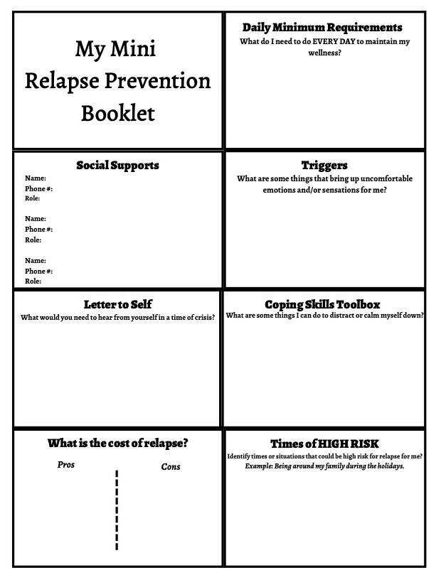 relapse prevention plan worksheets