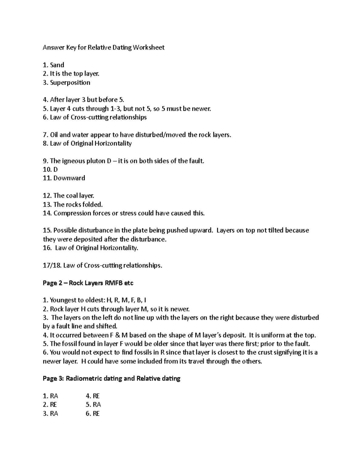 relative dating worksheet