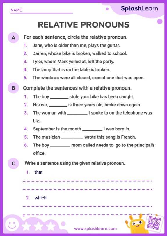 relative pronouns and clauses worksheet