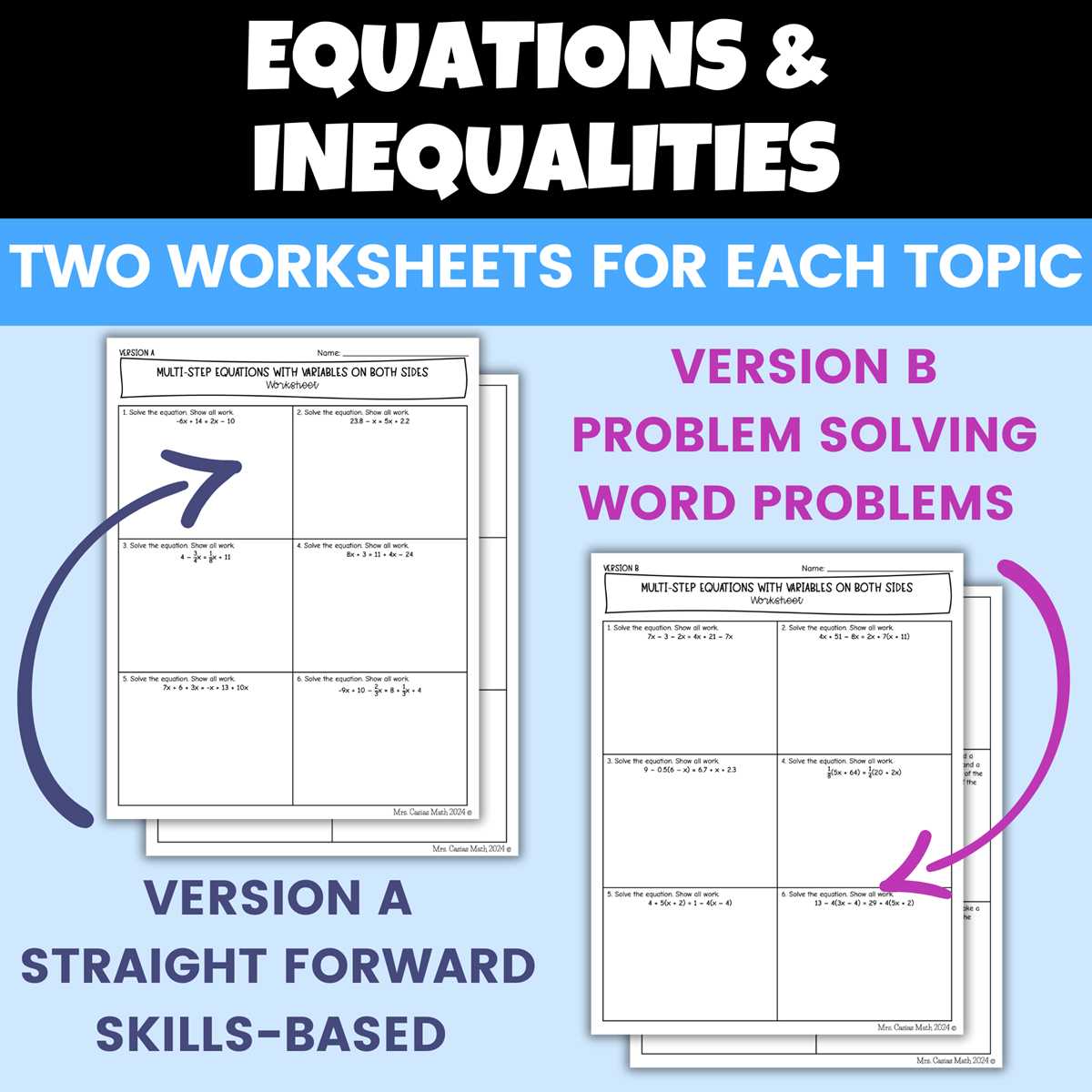 one step equations word problems worksheet