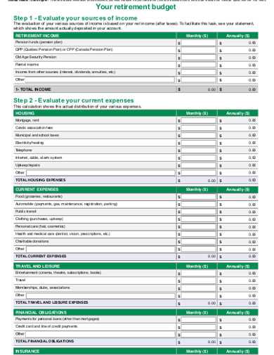 retirement budget worksheet