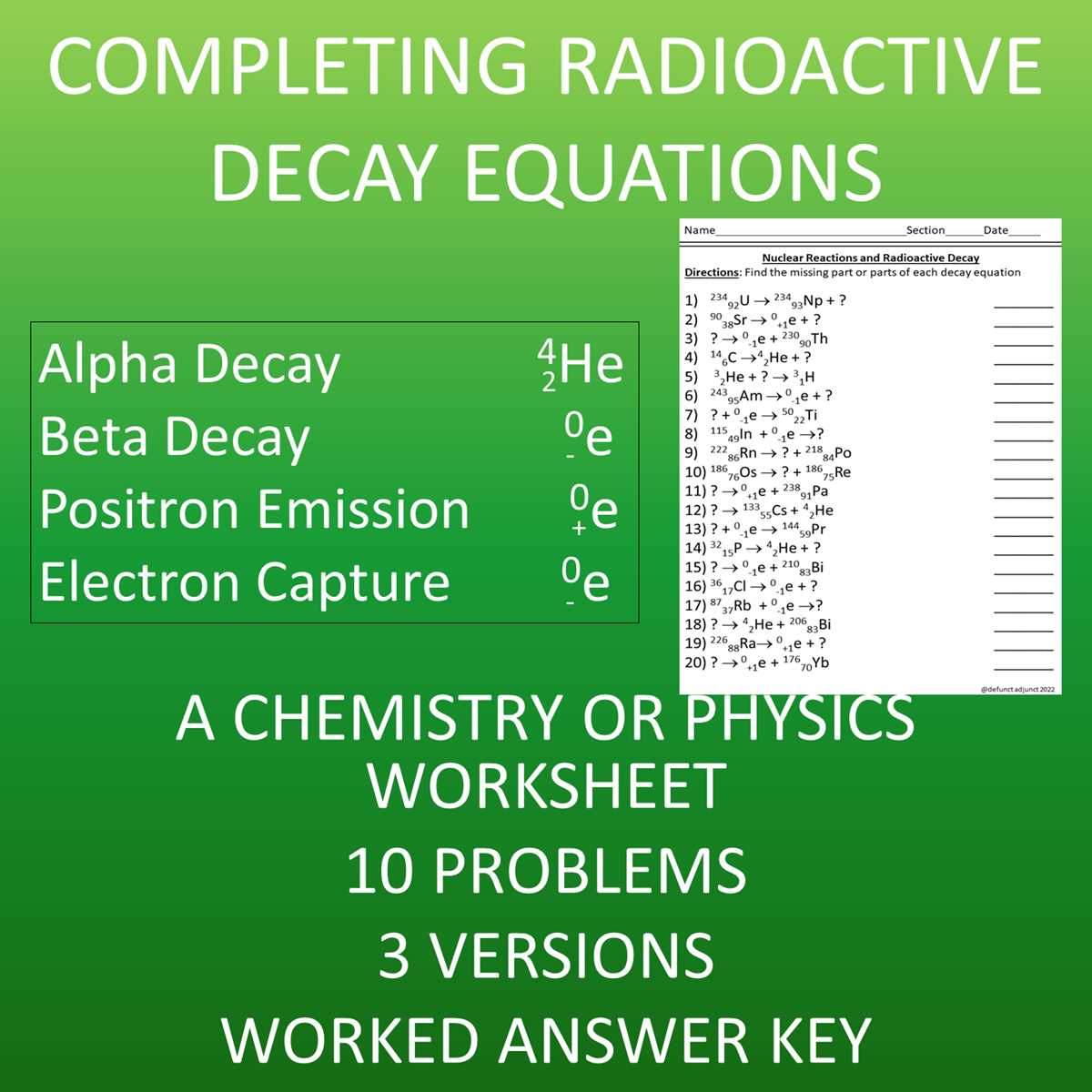 chemistry radioactive decay worksheet