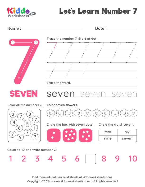 number 7 worksheets for kindergarten