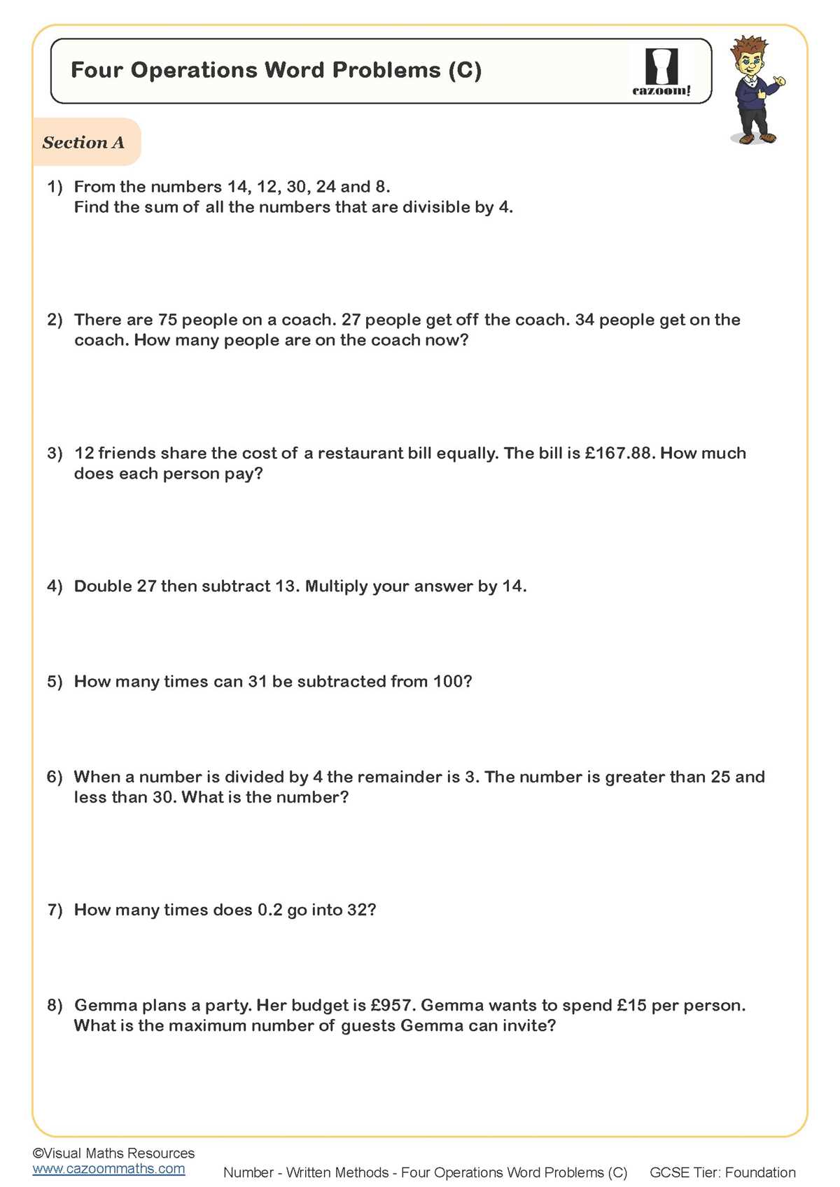 word problems worksheet
