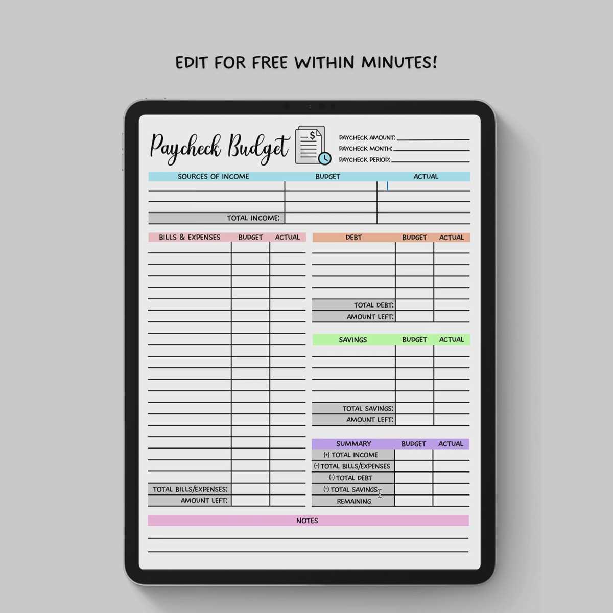 paycheck budget worksheet